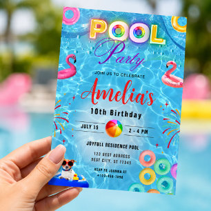 Invitación de cumpleaños para fiesta de piscina co