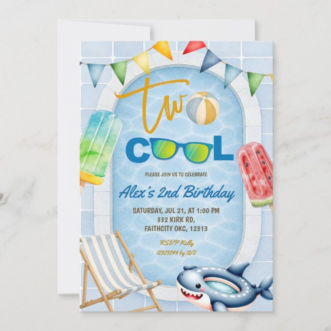 invitación de cumpleaños para fiesta de piscina co (Anverso)