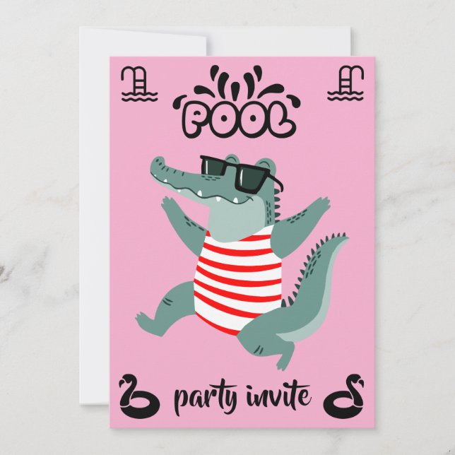 invitación de cumpleaños para fiesta de piscina de (Anverso)