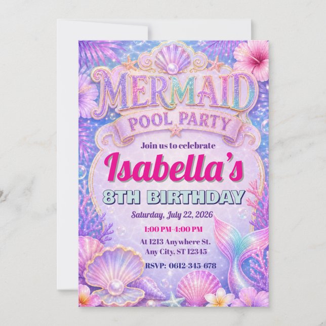 Invitación de cumpleaños para fiesta de piscina de (Anverso)
