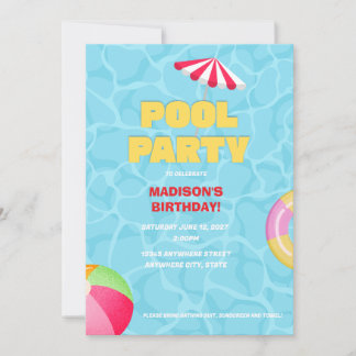 Invitación de cumpleaños para fiesta de piscina de