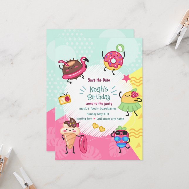 Invitación de cumpleaños para fiesta de piscina de (Anverso/Reverso In Situ)