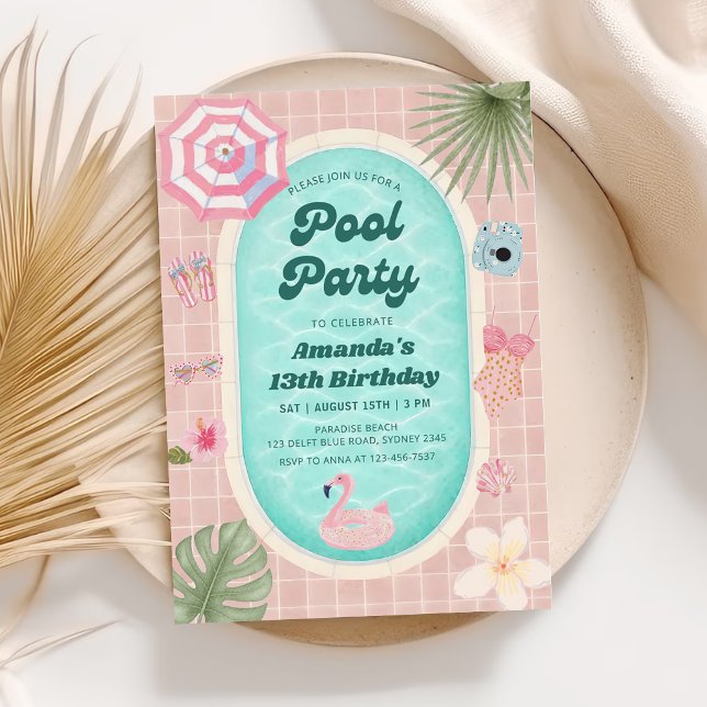 Invitación de cumpleaños para fiesta de piscina de (Subido por el creador)