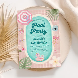 Invitación de cumpleaños para fiesta de piscina de