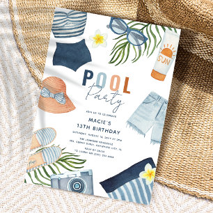 Invitación de cumpleaños para fiesta de piscina de