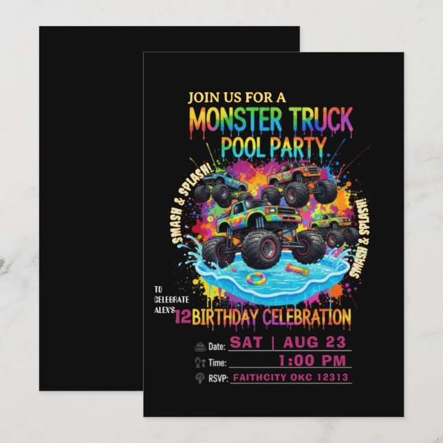 Invitación de cumpleaños para fiesta de piscina de (Anverso / Reverso)