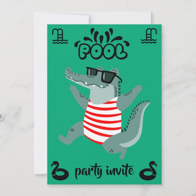 invitación de cumpleaños para fiesta de piscina de (Anverso)