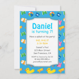 Invitación de Cumpleaños para Fiesta de Piscina Ki