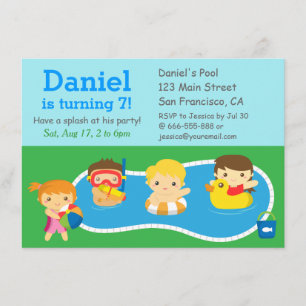 Invitación de Cumpleaños para Fiesta de Piscina Ki