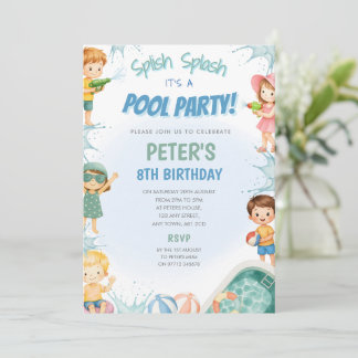 Invitación de cumpleaños para fiesta de piscina pa