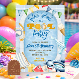 Invitación de cumpleaños para fiesta de piscina pa