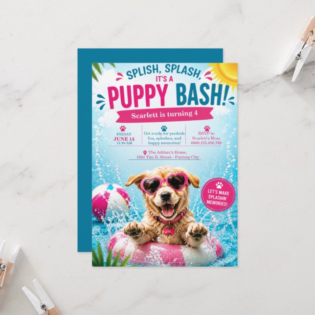 Invitación de cumpleaños para fiesta de piscina Sp (Anverso/Reverso In Situ)