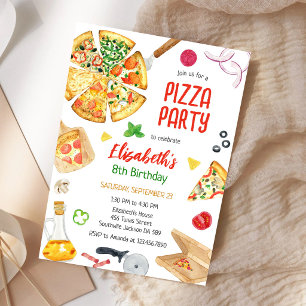 Invitación de cumpleaños para fiesta de pizza