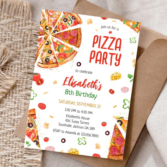 Invitación de cumpleaños para fiesta de pizza (Subido por el creador)