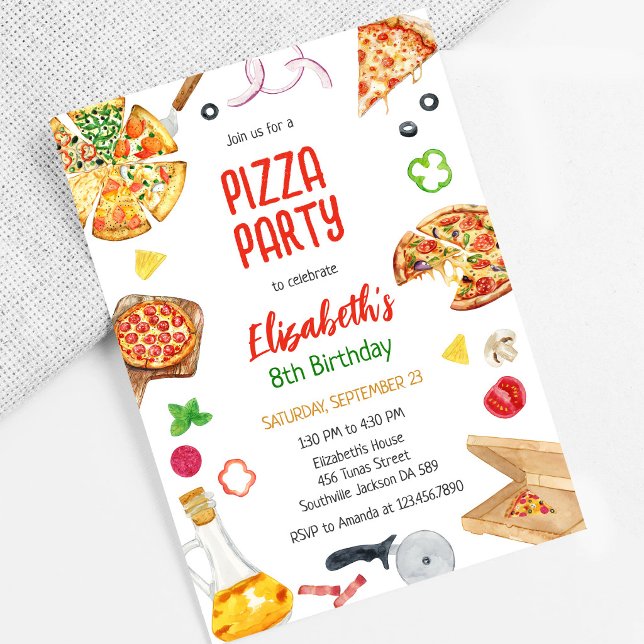 Invitación de cumpleaños para fiesta de pizza (Subido por el creador)