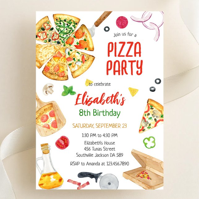 Invitación de cumpleaños para fiesta de pizza (Subido por el creador)