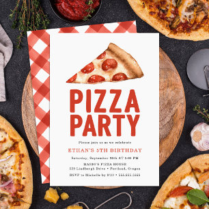 Invitación de cumpleaños para fiesta de pizza con