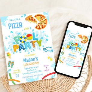Invitación de cumpleaños para fiesta de pizza en l