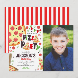 Invitación de cumpleaños para fiesta de pizza para