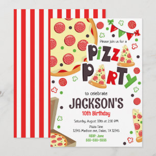 Invitación de cumpleaños para fiesta de pizza para