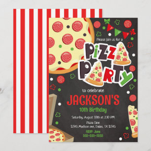 Invitación de cumpleaños para fiesta de pizza para