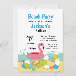 Invitación de cumpleaños para fiesta de playa con