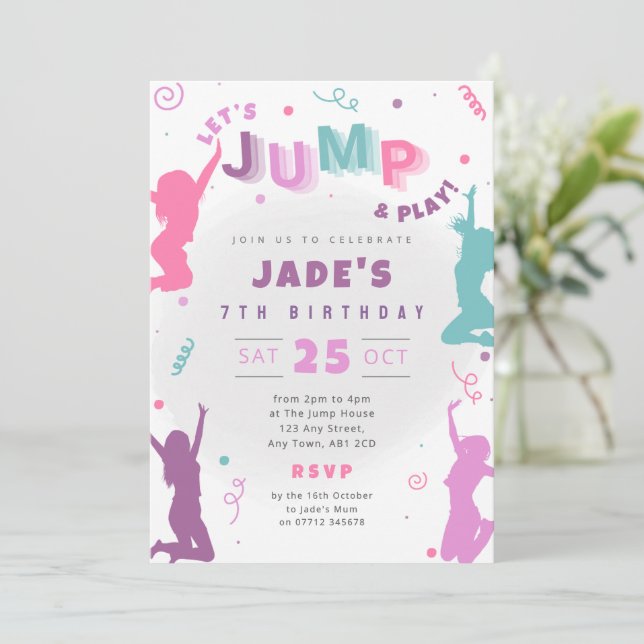 Invitación de cumpleaños para fiesta de salto de n (Anverso de pie)