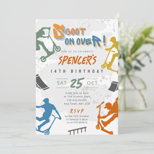 Invitación de cumpleaños para fiesta de scooter ac (Anverso de pie)