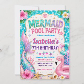 Invitación de cumpleaños para fiesta de sirena en 