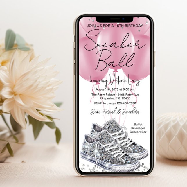 Invitación de cumpleaños para fiesta de Sneaker Ba (You can change all of the text, font styles, font colors, background color.)