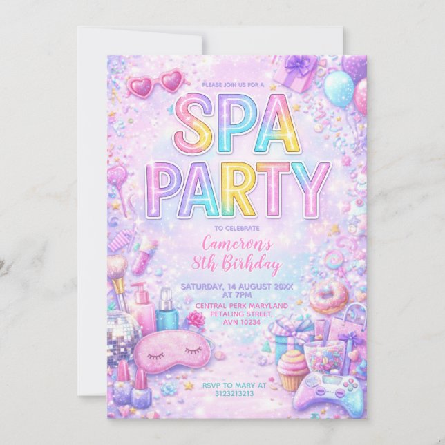 Invitación de cumpleaños para fiesta de Spa | Mima (Anverso)