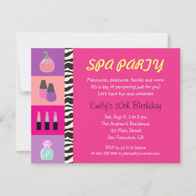Invitación de Cumpleaños para Fiesta de Spa para C (Anverso)