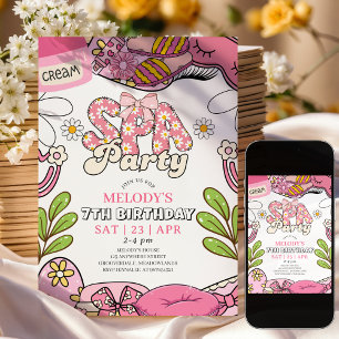 Invitación de cumpleaños para fiesta de spa Retro 