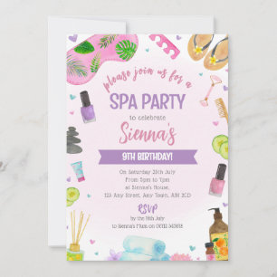Invitación de cumpleaños para fiesta de spa rosa M