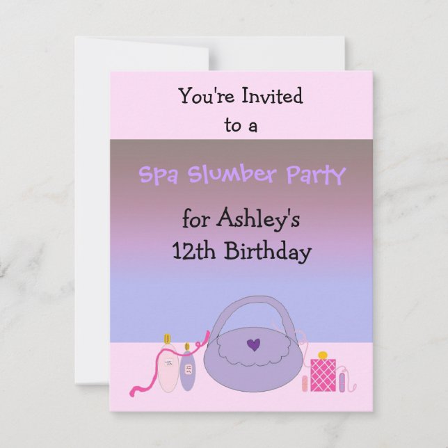 Invitación de cumpleaños para fiesta de spa rosa y (Anverso)