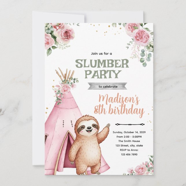 invitación de cumpleaños para fiesta de sueño de p (Anverso)