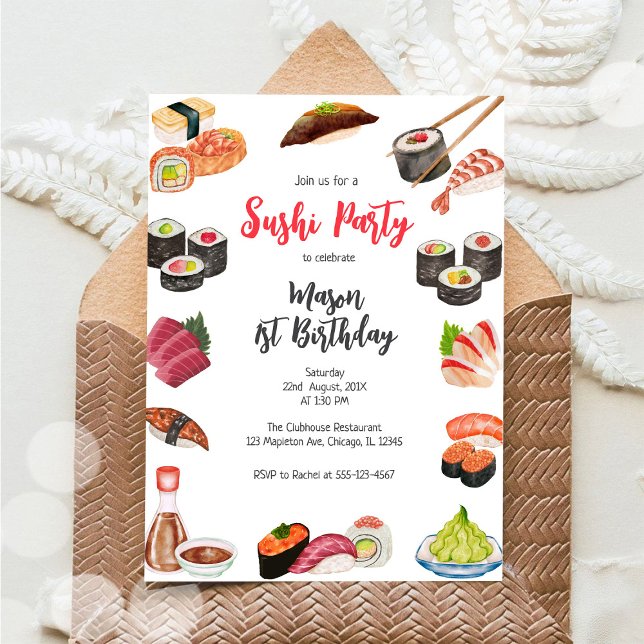 Invitación de cumpleaños para fiesta de sushi (Subido por el creador)