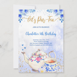 Invitación de cumpleaños para fiesta de té azul y