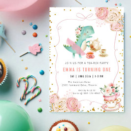 Invitación de cumpleaños para fiesta de té de dino