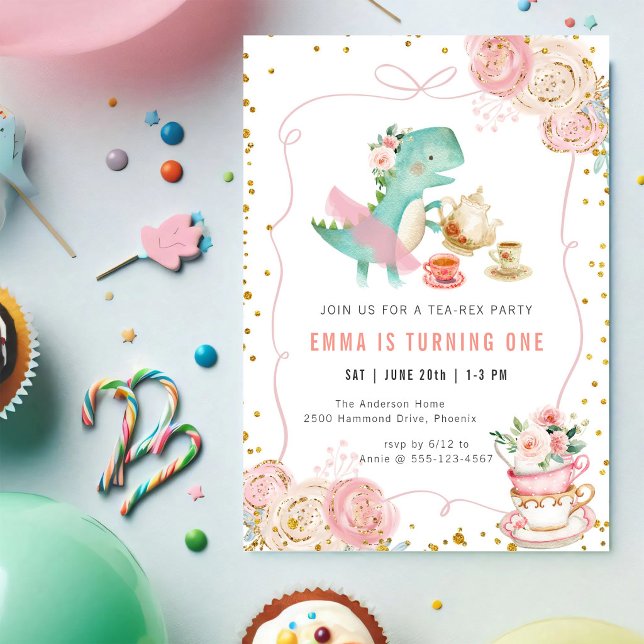 Invitación de cumpleaños para fiesta de té de dino (Subido por el creador)