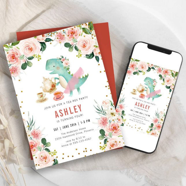 Invitación de cumpleaños para fiesta de té de dino (Subido por el creador)