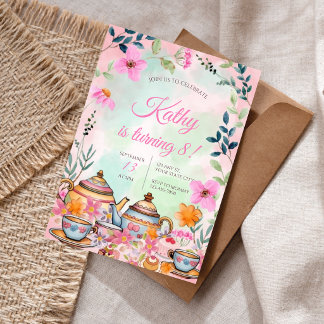 Invitación de cumpleaños para fiesta de té en jard