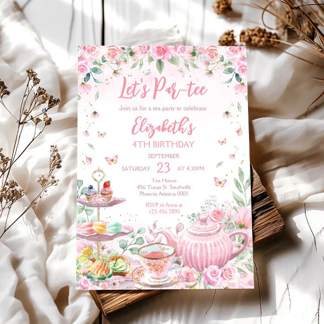 Invitación de cumpleaños para fiesta de té floral (Subido por el creador)