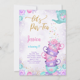 Invitación de cumpleaños para fiesta de té morado
