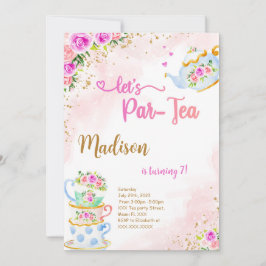 Invitación de cumpleaños para fiesta de té rosa y