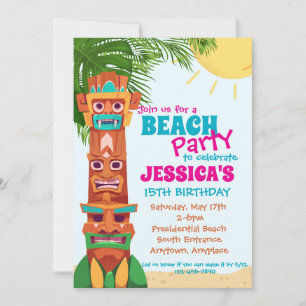 Invitación de cumpleaños para fiesta de Tiki en la