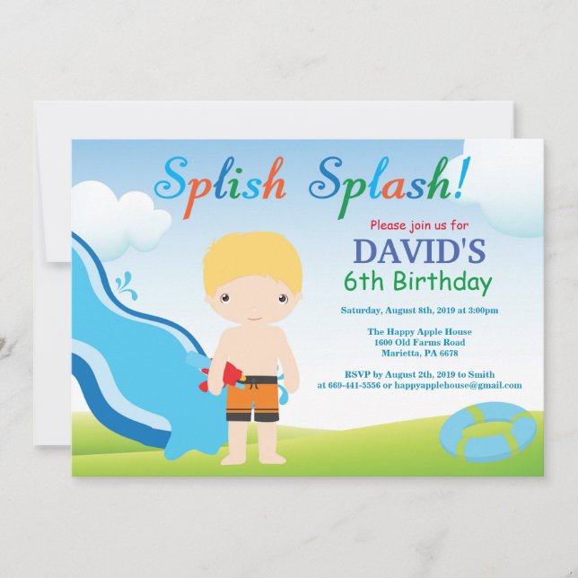 Invitación de cumpleaños para fiesta de tobogán de (Anverso)