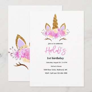 Invitación de cumpleaños para fiesta de unicornio