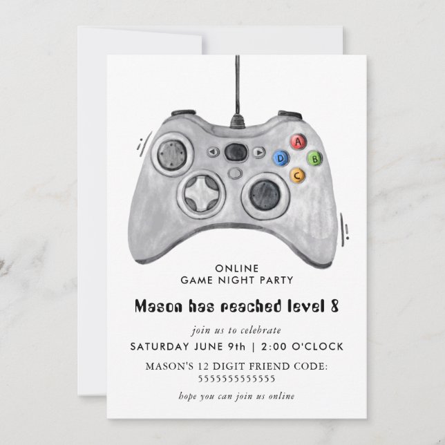 Invitación de cumpleaños para fiesta de videojuego (Anverso)