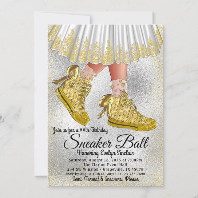 Invitación de cumpleaños para fiesta de zapatillas (Anverso)
